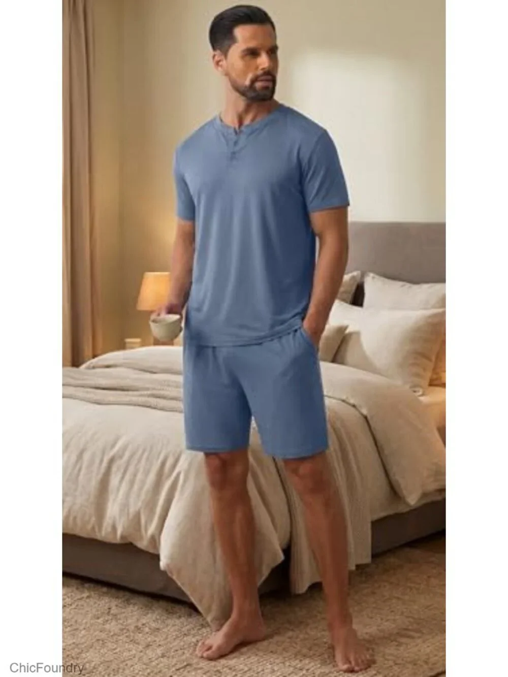 Men's 2-Piece Pajama Set, Short Sleeve, Rayon Blend, Lightweight, Sleep & Lounge